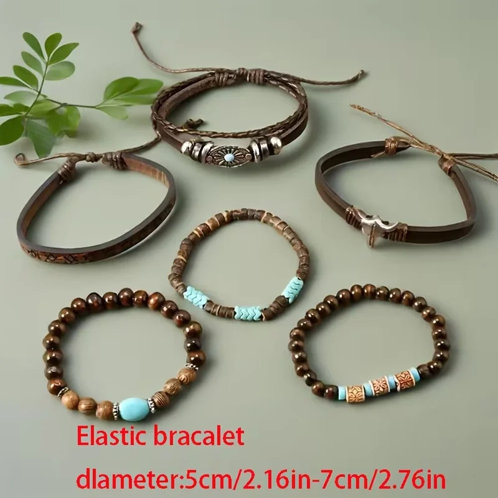 Women's 6 PC Bracelet Set Turquoise Western Bohemian Jewelry New Brown
